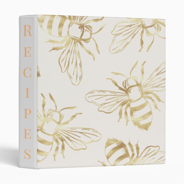 Gold Bees, on a Cream Background. 3 Ring Binder (Front/Spine)