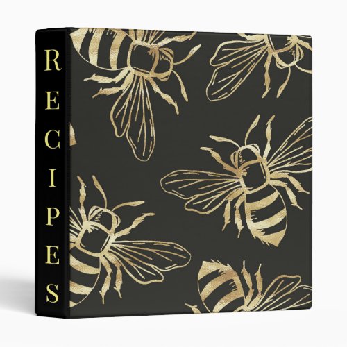 Gold Bees on Black background 3 Ring Binder