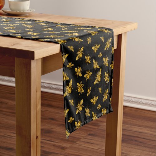 Gold Bees on Black Short Table Runner