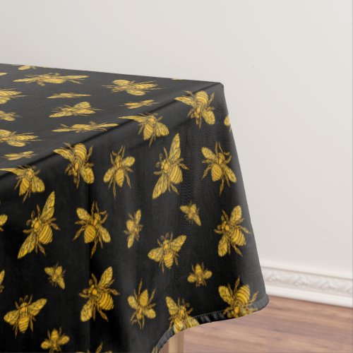 Gold Bees on Black  Tablecloth