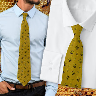 Gold Bees Patterned Neck Tie