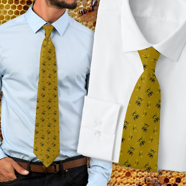 Gold Bees Patterned Neck Tie (Creator Uploaded)
