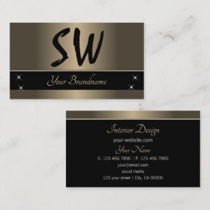 Gold Beige and Black with Monogram Professional Business Card