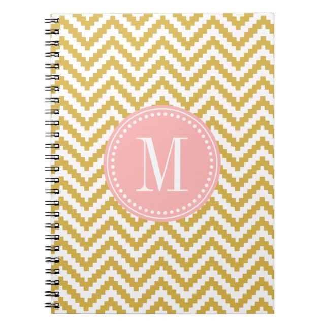 Gold Beige Chevron Aztec Tribal Personalized Notebook (Front)