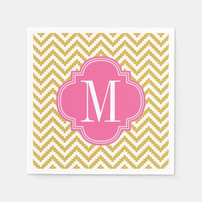 Gold Beige Chevron Aztec Tribal Personalized Paper Napkins (Front)