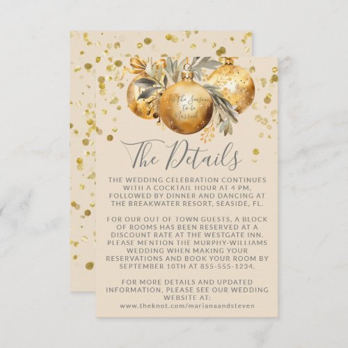 Gold Beige Christmas Wedding Details Enclosure Card