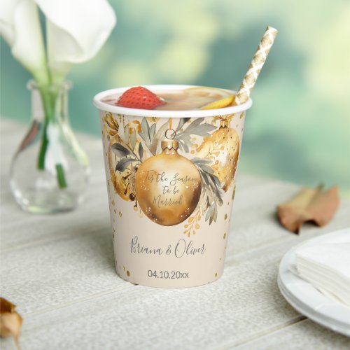 Gold Beige Christmas Wedding Paper Cups