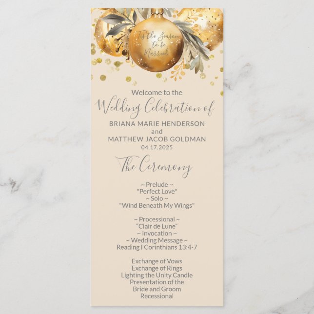 Gold Beige Christmas Wedding Program (Front)