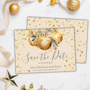 Gold Beige Christmas Wedding Save the Date Invitation