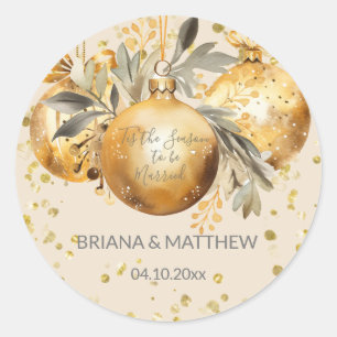 Gold Beige Christmas Wedding Seal Round Stickers