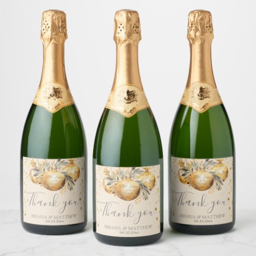 Gold Beige Christmas Wedding Sparkling Wine Label