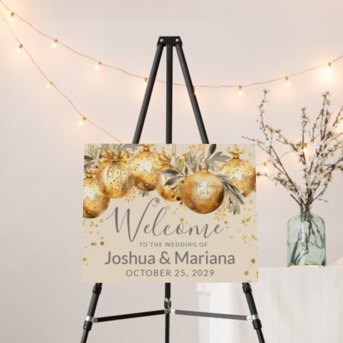 Gold Beige Christmas Wedding Welcome Sign