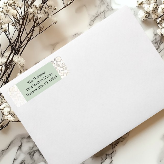 Gold/Beige Circular Design  Label (Green and Gold Return Address Label)