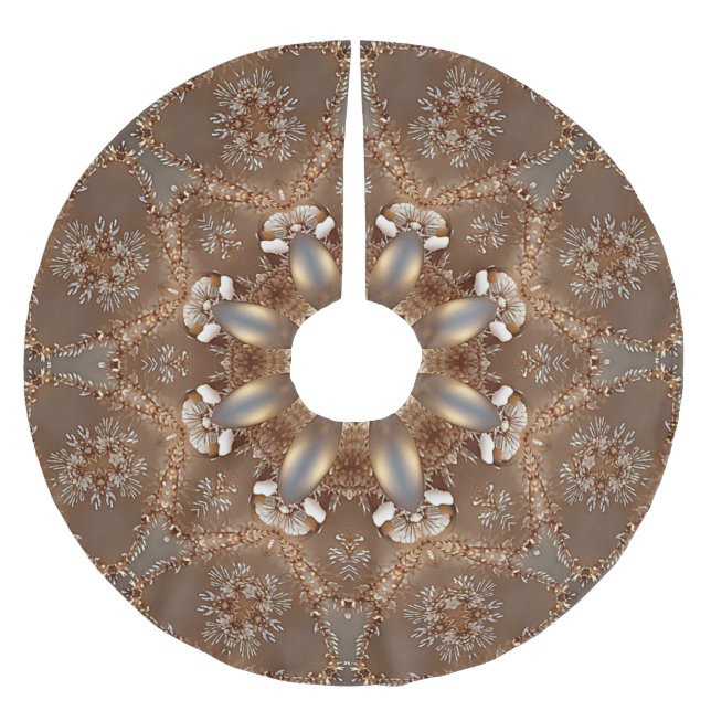 Gold Beige Decorative Holiday Tree Skirt (Front)