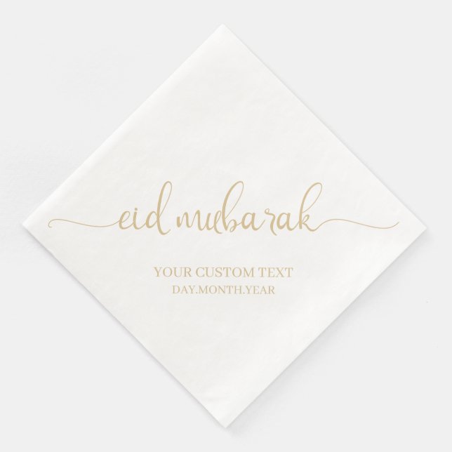 Gold Beige Eid Mubarak Calligraphy Custom Paper Dinner Napkins (Corner)