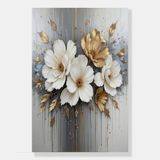 Gold Beige Flower Painting on Canvas Texture Wall  Foam Board