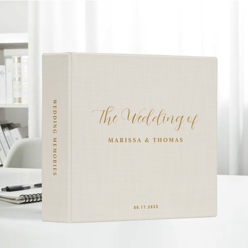 Gold Beige Linen Minimal Elegant Wedding Album