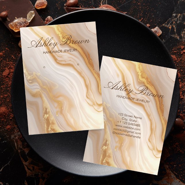 Gold Beige Marble Handmade Jewelry Earring Display Business Card (gold beige marble)
