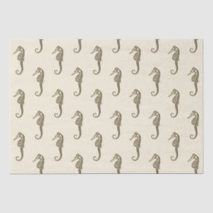 Gold Beige Marine Life Seahorse Pattern Tissue Paper