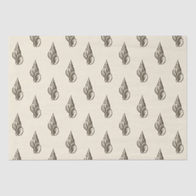 Gold Beige Marine Life Seashell Pattern Tissue Paper (Front)