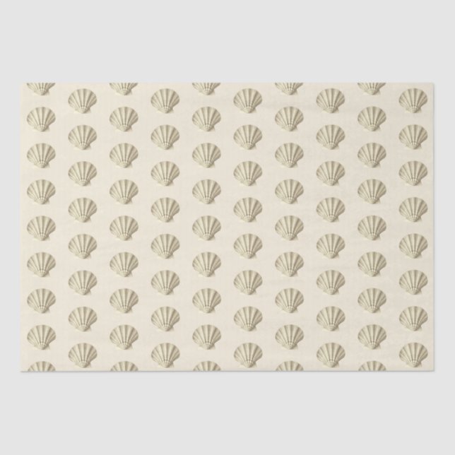 Gold Beige Marine Life Seashell Pattern Tissue Paper (Front)