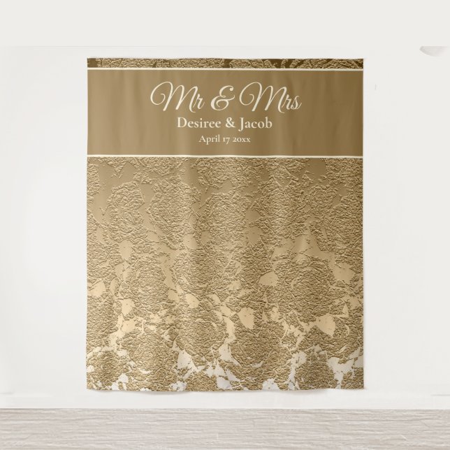 Gold Beige Modern Photo Booth Wedding Backdrop (Front)