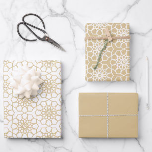 Gold Beige Seamless Arabesque Pattern Wrapping Paper Sheets