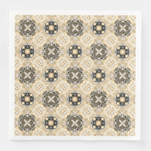 Gold, Beige, Taupe, & Black Gemstones Pattern Paper Dinner Napkins