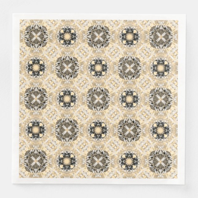 Gold, Beige, Taupe, & Black Gemstones Pattern Paper Dinner Napkins (Front)