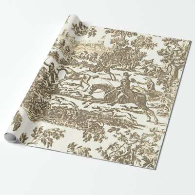 Gold Beige Vintage Hunting Horses and Hounds Wrapping Paper