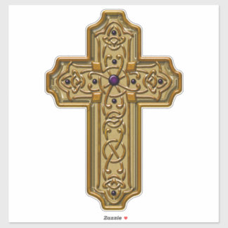 Gold Bejeweled Celtic Style Cross Sticker