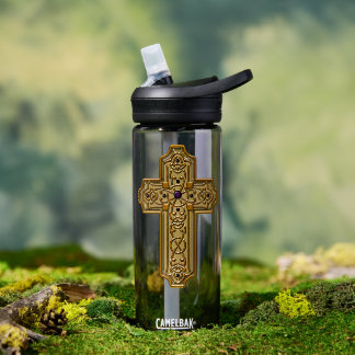 Gold Bejeweled Celtic Style Cross Water Bottle
