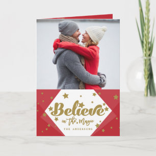 Gold Believe 4 Photo Collage Holiday Photo Card