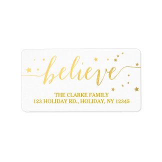 Gold Believe Handwriting | Holiday Address Label
