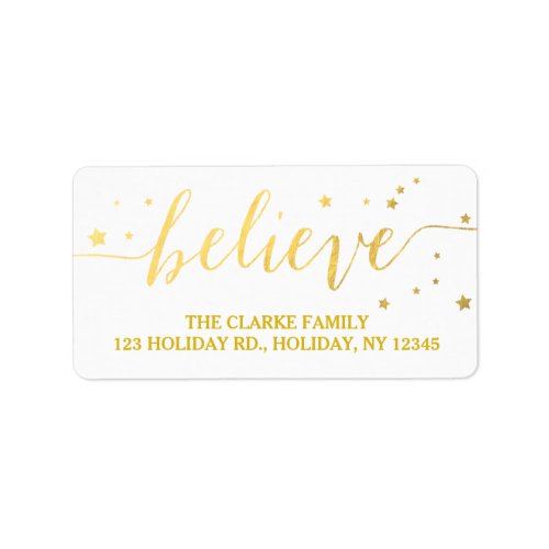 Gold Believe Handwriting  Holiday Address Label
