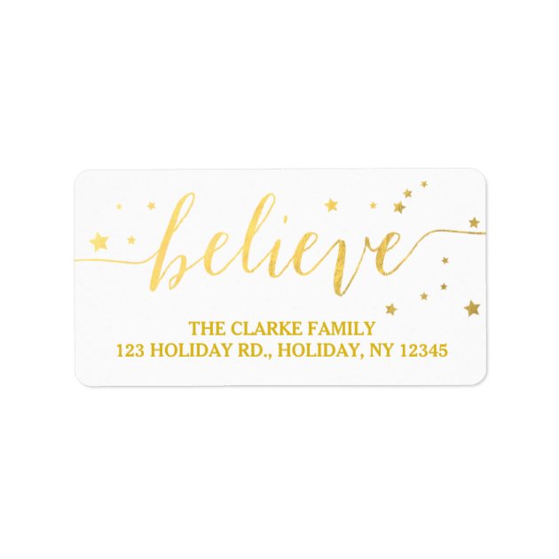 Gold Believe Handwriting | Holiday Address Label