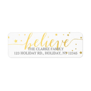 Gold Believe Handwriting Holiday Address Label