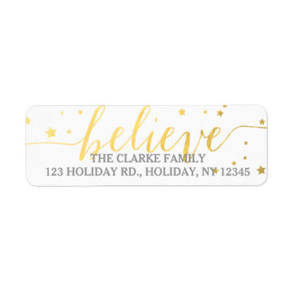 Gold Believe Handwriting Holiday Address Label