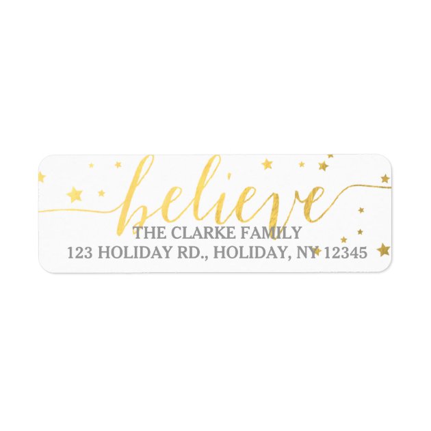 Gold Believe Handwriting Holiday Address Label