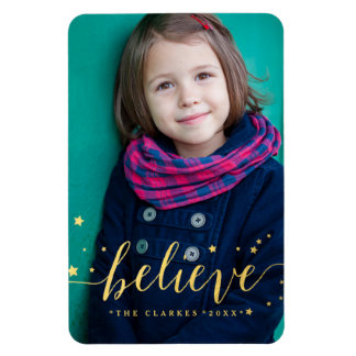 Gold Believe Handwriting | Holiday Full Photo Magnet