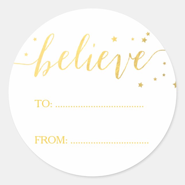 Gold Believe Handwriting | Holiday Gift Tag (Front)