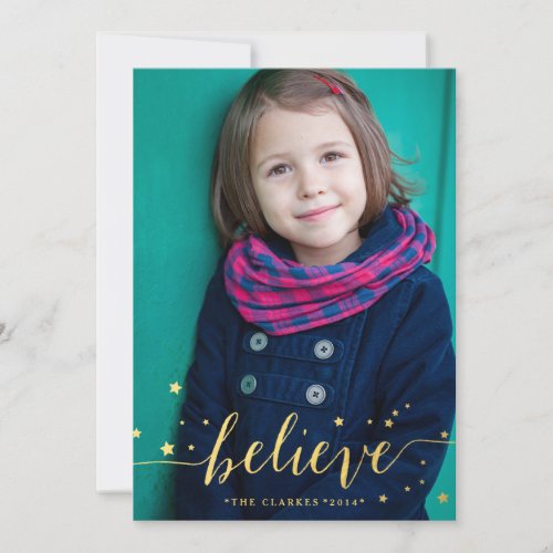 Gold Believe Handwriting | Holiday Photo Card
