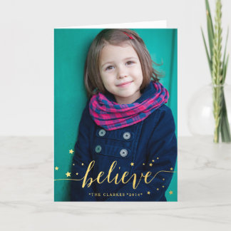 Gold Believe Handwriting | Holiday Photo Card