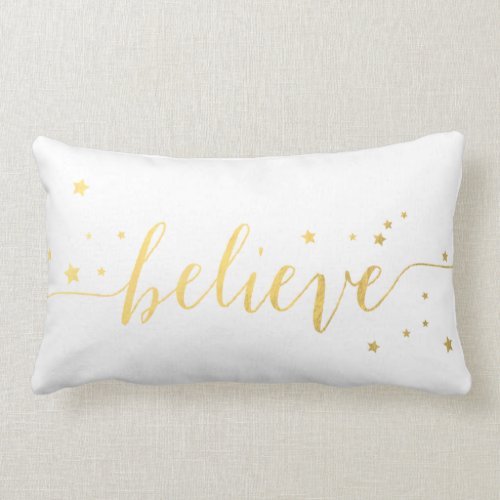 Gold Believe Handwriting  Holiday Throw Lumbar Pillow