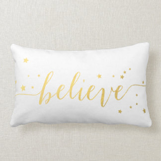 Gold Believe Handwriting | Holiday Throw Lumbar Pillow