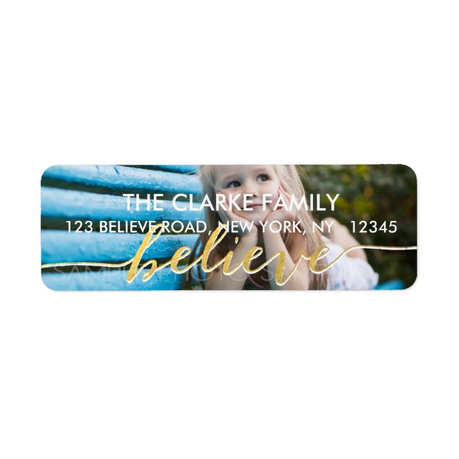 Gold Believe | Holiday Photo Address Label (Front)
