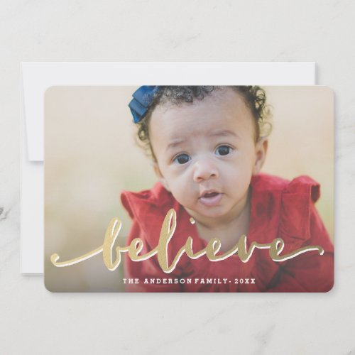 Gold Believe  Holiday Photo Card