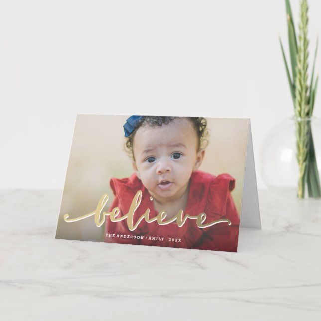 Gold Believe | Holiday Photo Greeting Card (Front)