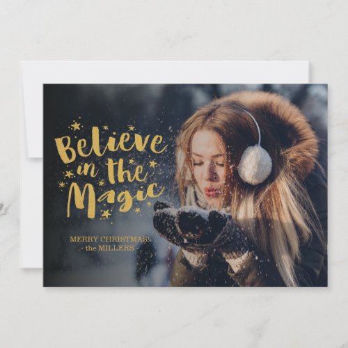Gold Believe In The Magic Photo Christmas Card