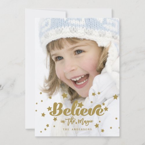 Gold Believe Magic  Holiday Photo Card